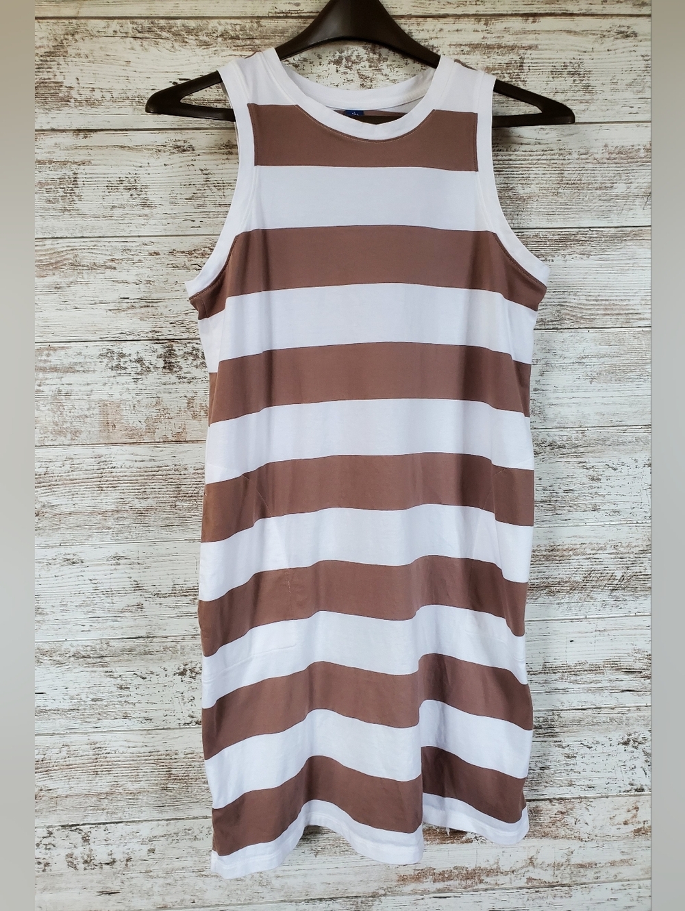 Old Navy T-shirt Style Cotton Shift Wide Striped  Sleeveless Tank Dress Pockets
